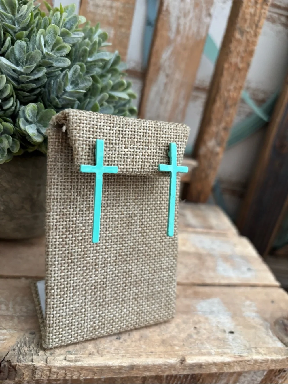Teal Cross Earrings Stud NEW!